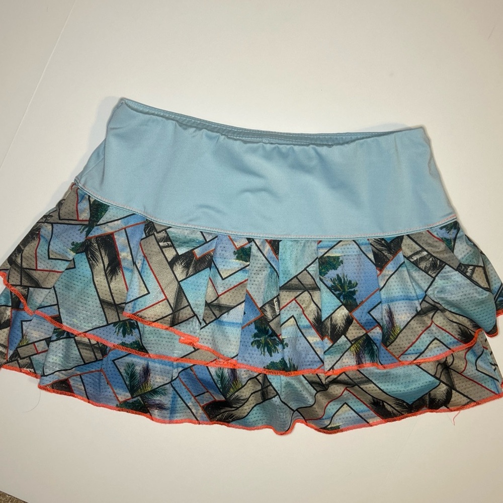 Lucky In Love Women Tennis Pickleball Skirt Skort Tropical Pleated Tiered Small